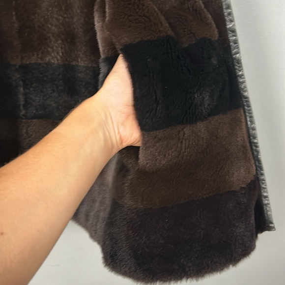 Vintage Black Leather Zipper Front Fur collar, sleeve w faux fur lining size 4-6 - Picture 13 of 16